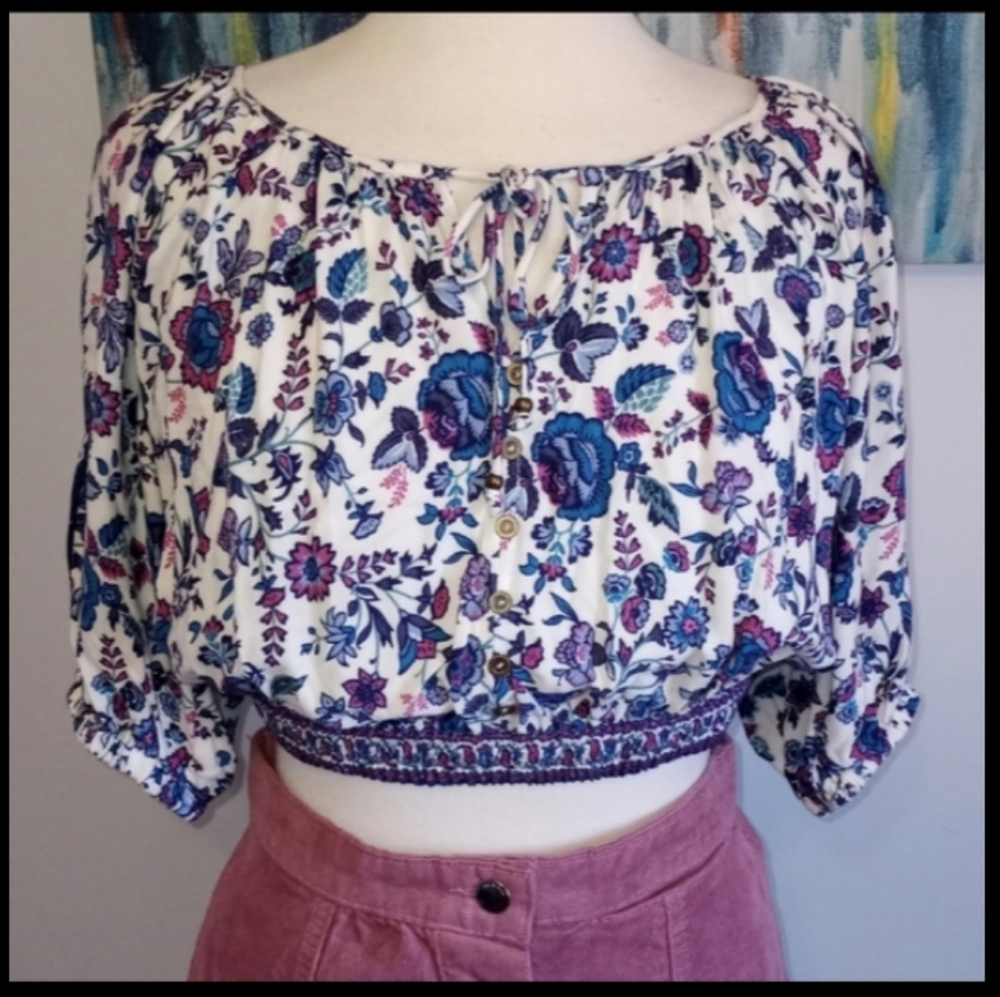 Joie X Revolve Folk Song Peasant Blouse 100% Viscose, Mixed Print Floral, Medium - Picture 2 of 9